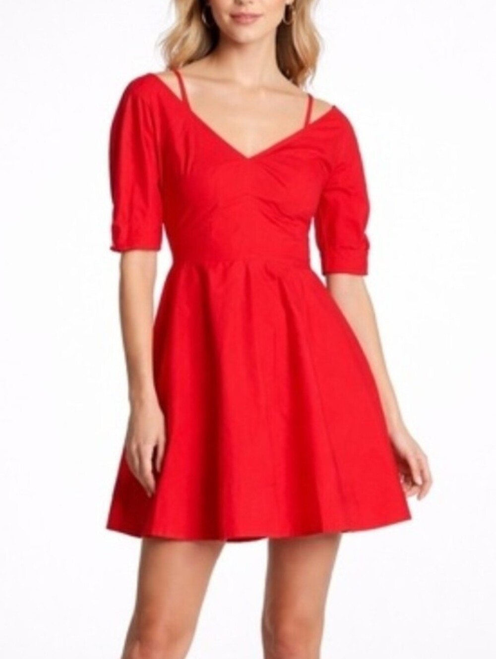 Derek Lam 10 Crosby Red Poplin Cold Shoulder Mini Dress Size 8